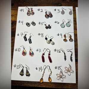 Small handcrafted earrings: each pair $3, 5/ $12 or all 20 for $45 - prof clean